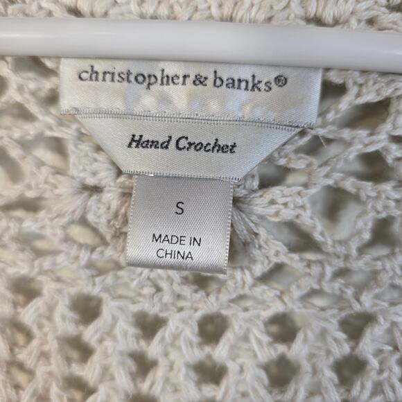 Christopher & Banks Sweater Women's S Cream Crochet Polished Boho Y2K Beachy - Picture 5 of 9